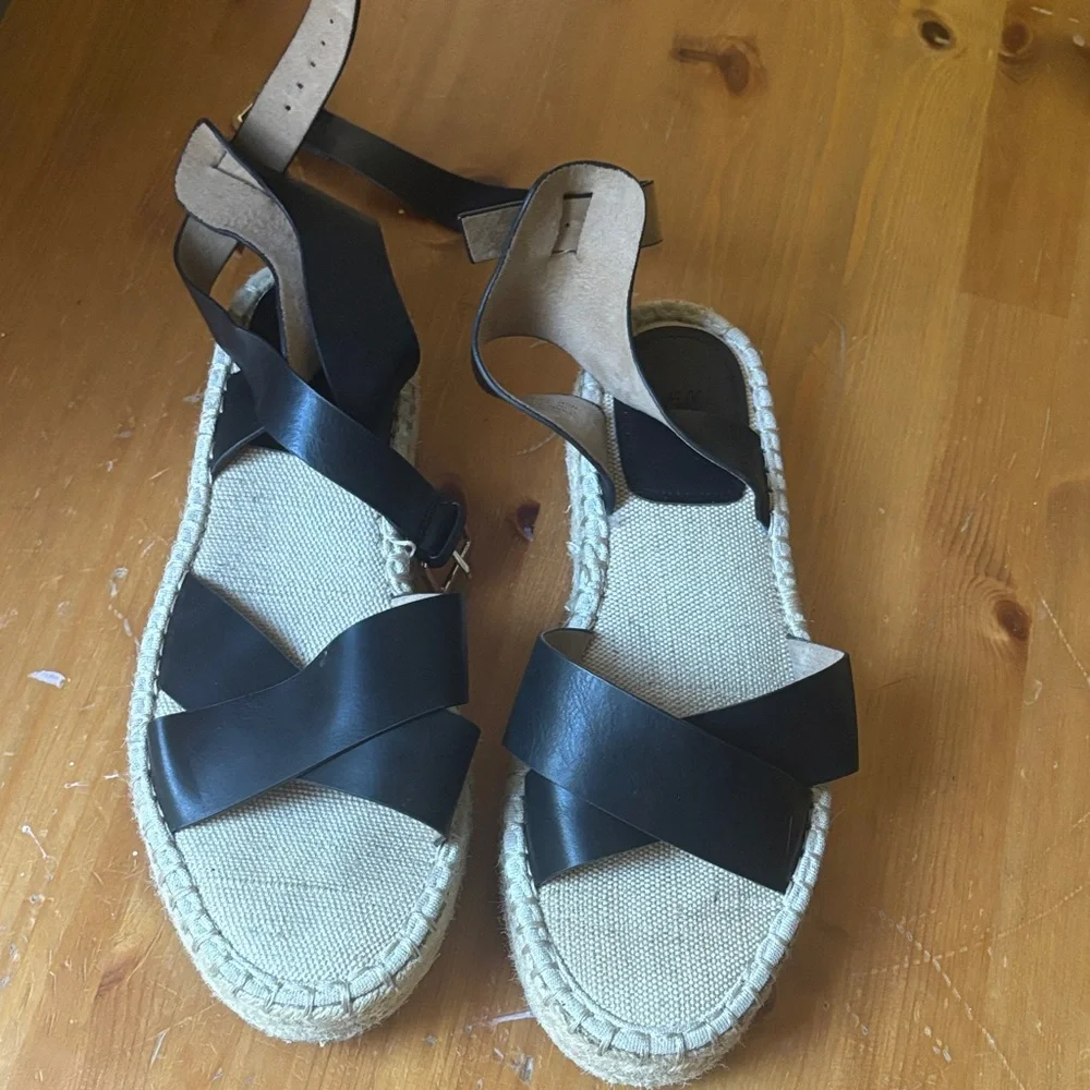 Black Leather Espadrille Sandals - Women